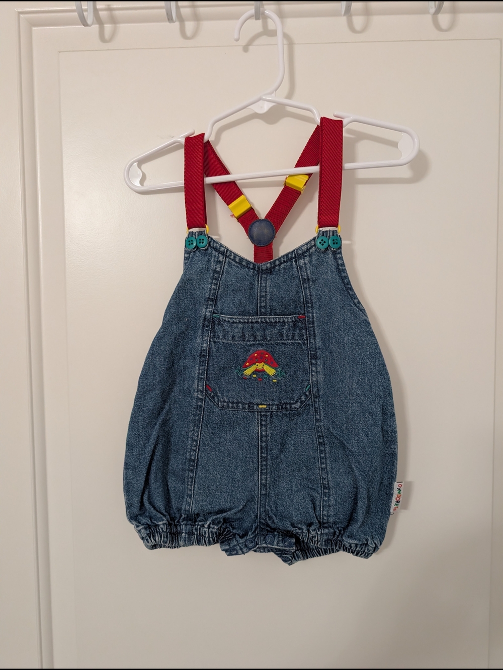 Vintage Gymboree Newborn Denim Bubble Romper Turtle Embroidered